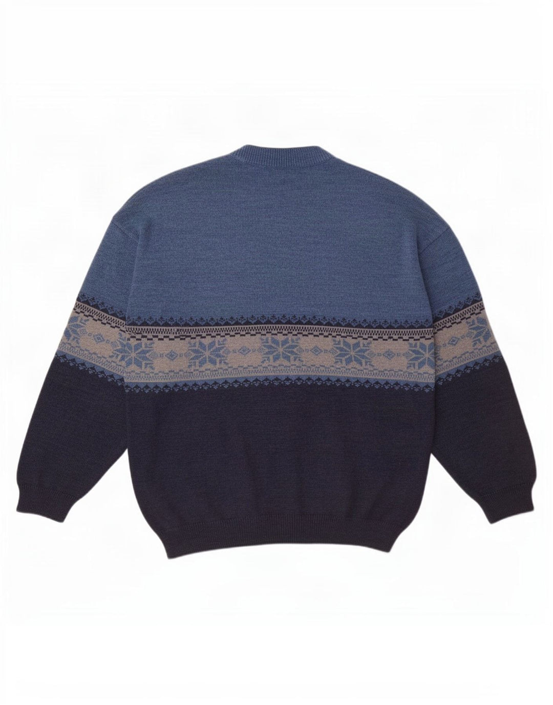 White Sails Mens Crew Neck Jumper Sweater Large Blue Fair Isle Wool