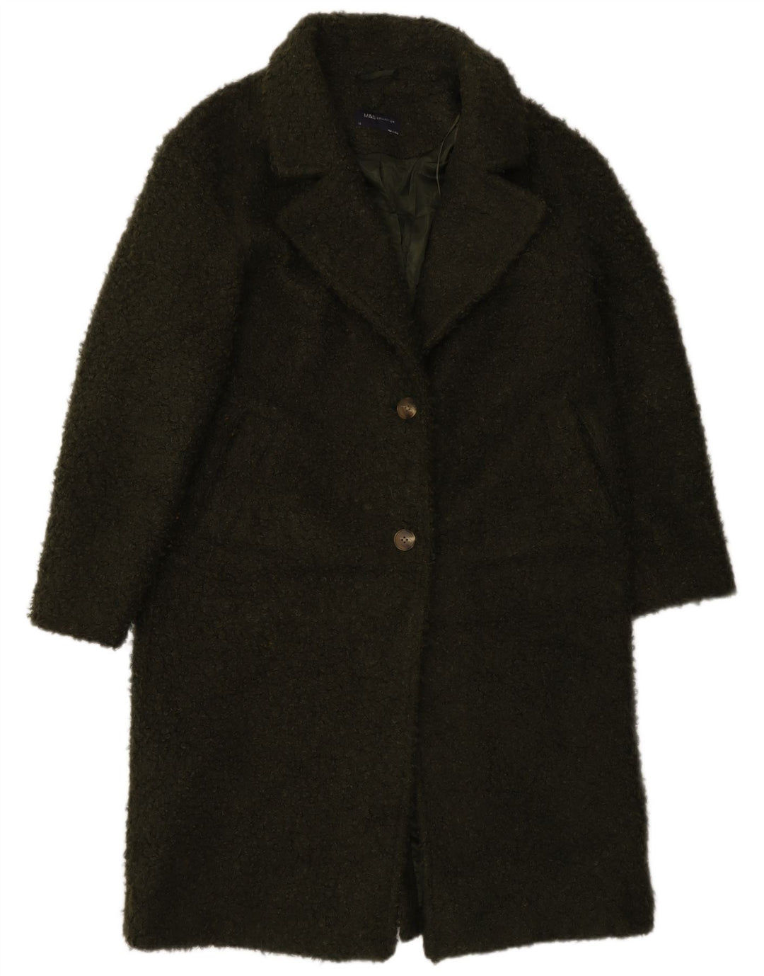 Marks & Spencer Womens Loose Fit Overcoat UK 12 Medium Green Polyester