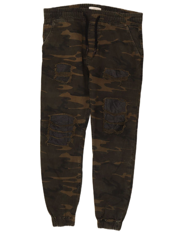 Zara Mens Joggers Chino Trousers Large W32 L27 Khaki Camouflage Cotton
