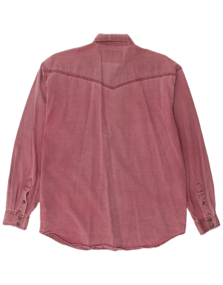 WRANGLER Mens Western Denim Shirt Small Burgundy Cotton