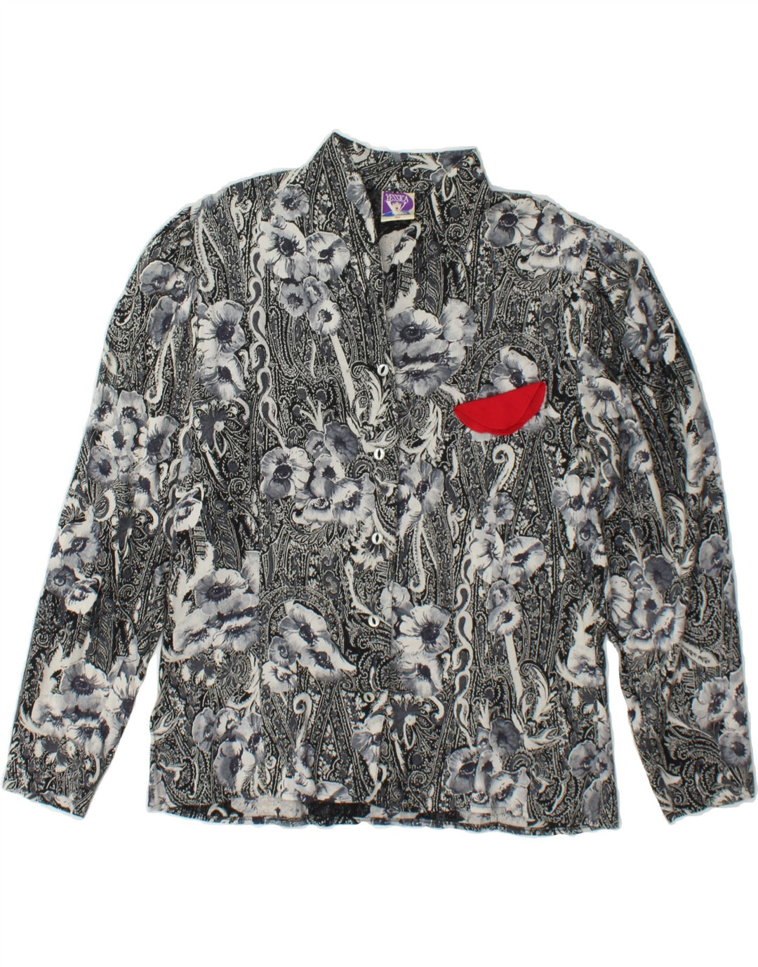 YESSICA Womens Shirt Blouse EU 38 Medium Grey Floral Viscose Vintage Yessica and Second-Hand Yessica from Messina Hembry 