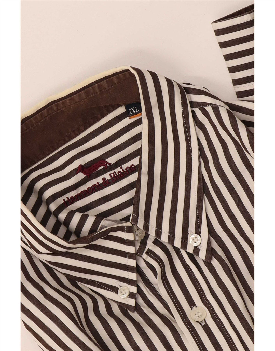 Harmont & Blaine Mens Shirt 2XL Brown Pinstripe