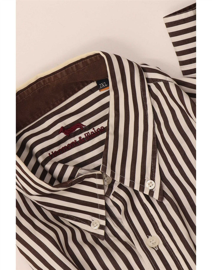 Harmont & Blaine Mens Shirt 2XL Brown Pinstripe