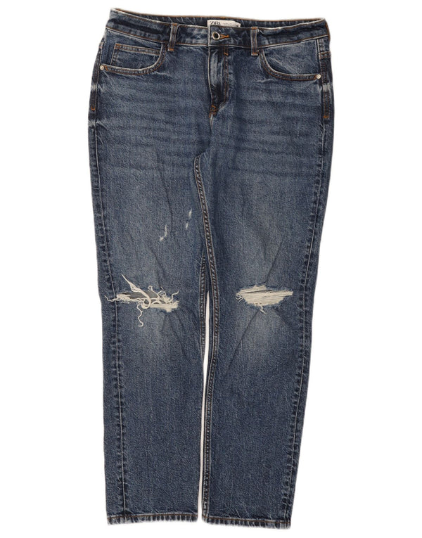 Zara Womens Distressed Straight Jeans EU 40 Medium W30 L28 Blue Cotton