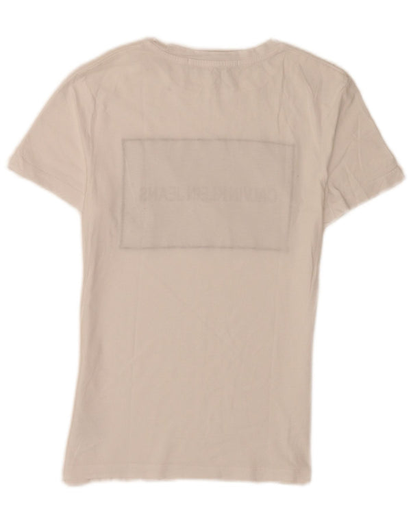 Calvin Klein Jeans Womens Graphic T-Shirt Top UK 4 XS White Cotton