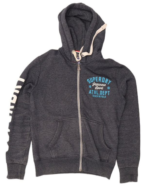 Superdry Mens Graphic Zip Hoodie Sweater Large Grey Cotton