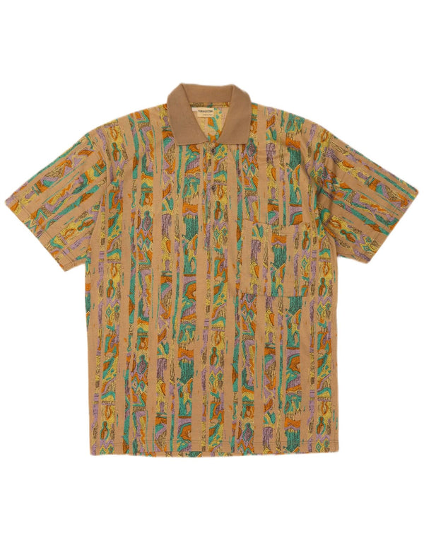 Tobia System Mens Polo Shirt Medium Beige Geometric Cotton