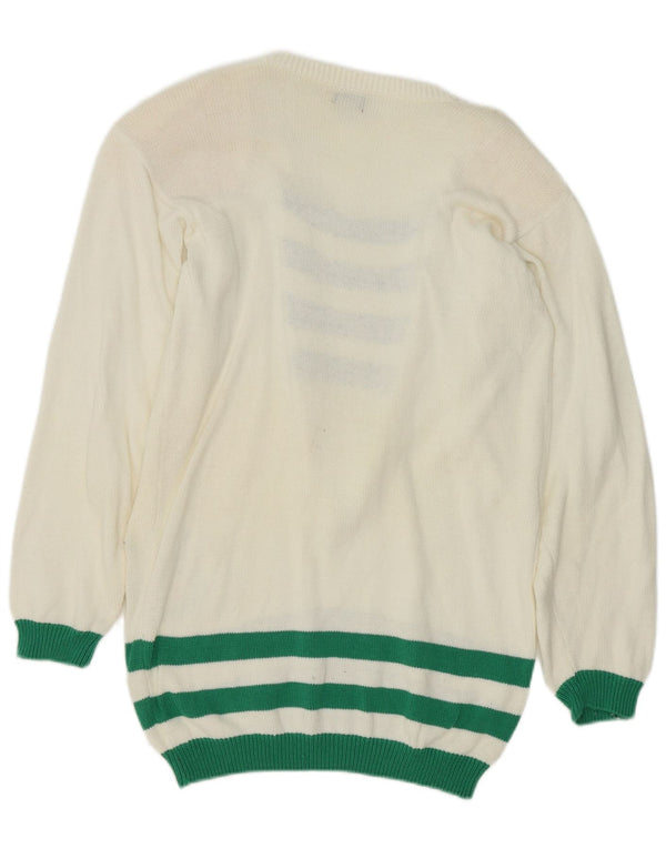 Vintage Womens Graphic Boat Neck Jumper Sweater EU 38 Medium White Striped
