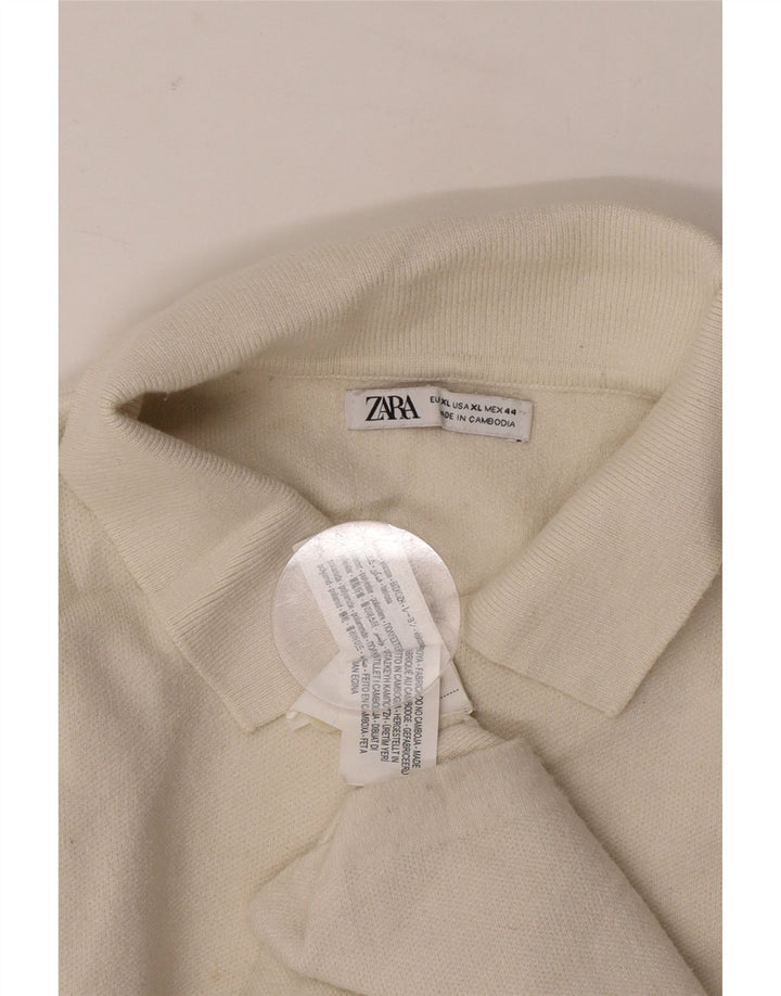 Zara Mens Polo Neck Jumper Sweater XL Beige Polyester