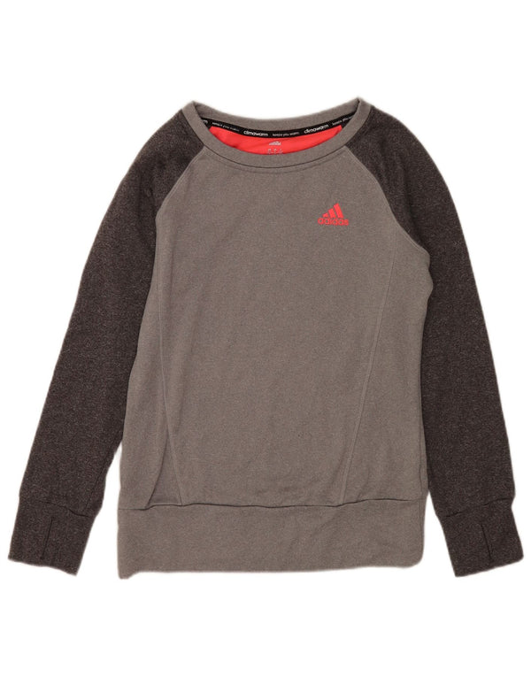 Adidas Womens Climawarm Sweatshirt Jumper UK 8/10 Small Grey Colourblock