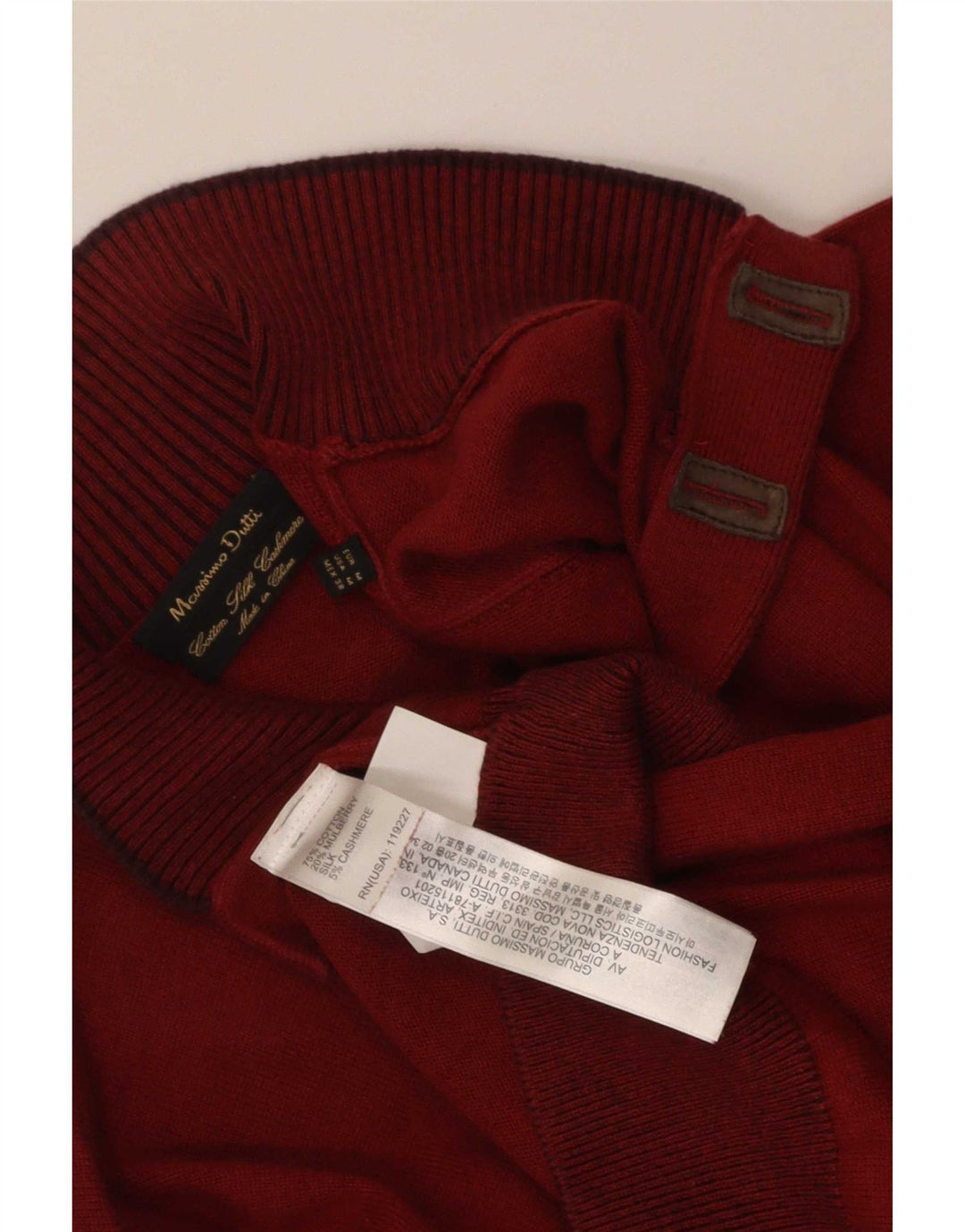 Massimo Dutti Mens Button Neck Jumper Sweater Medium Maroon Cotton