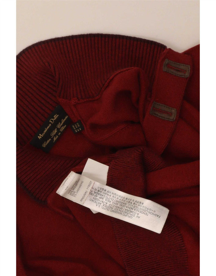 Massimo Dutti Mens Button Neck Jumper Sweater Medium Maroon Cotton