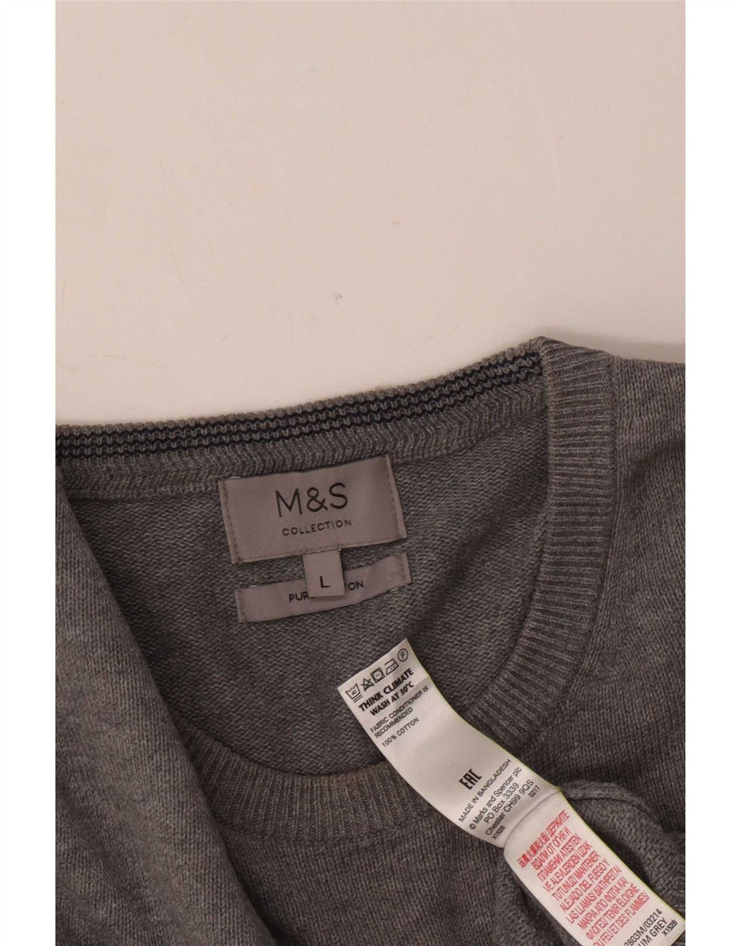 Marks & Spencer Mens Boat Neck Jumper Sweater Large Grey Cotton