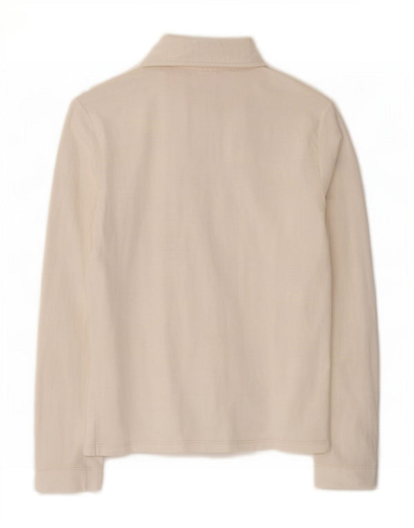 Champion Womens Easy Fit Long Sleeve Polo Shirt UK 12 Medium White Cotton