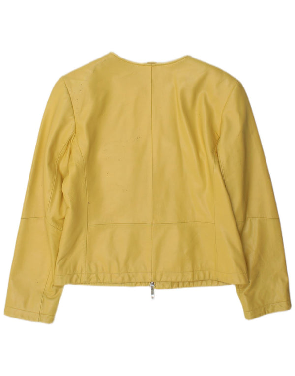 DINO' Z Womens Zip Leather Jacket UK 12 Medium Yellow Leather