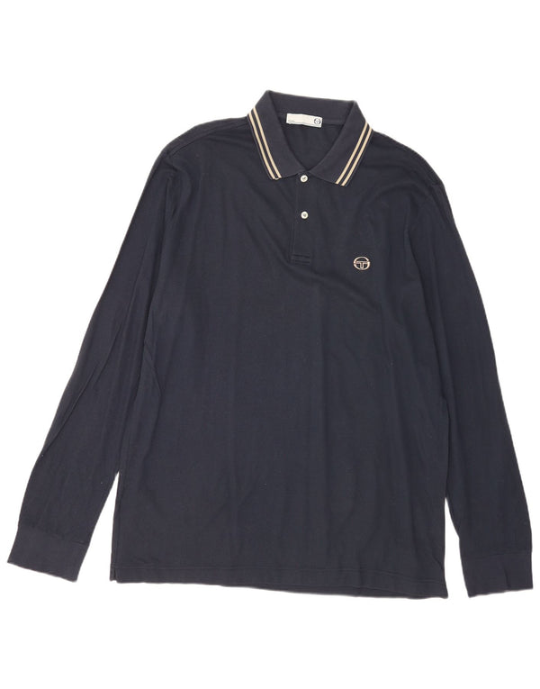 SERGIO TACCHINI Mens Milano Long Sleeve Polo Shirt 2XL Navy Blue Striped
