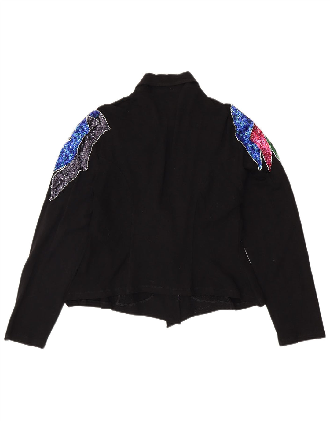 VINTAGE Womens Crop Shirt Blouse UK 12 Medium Black Floral Spandex