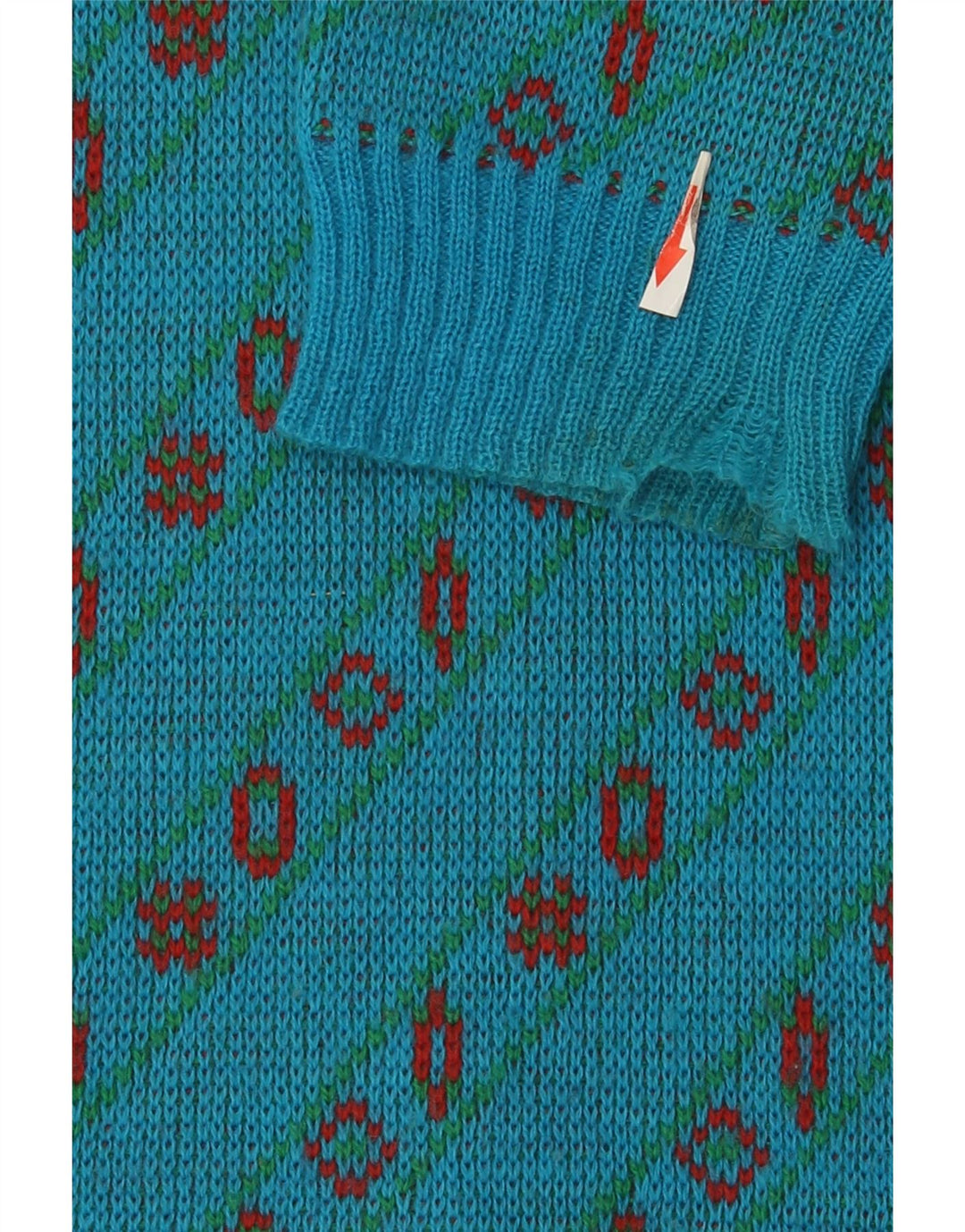 Vintage Mens V-Neck Jumper Sweater Large Blue Geometric Wool