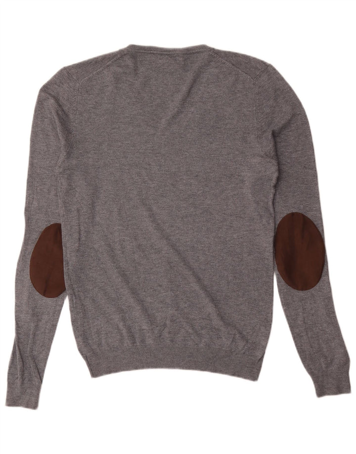 Zara Mens V-Neck Jumper Sweater Medium Grey Viscose