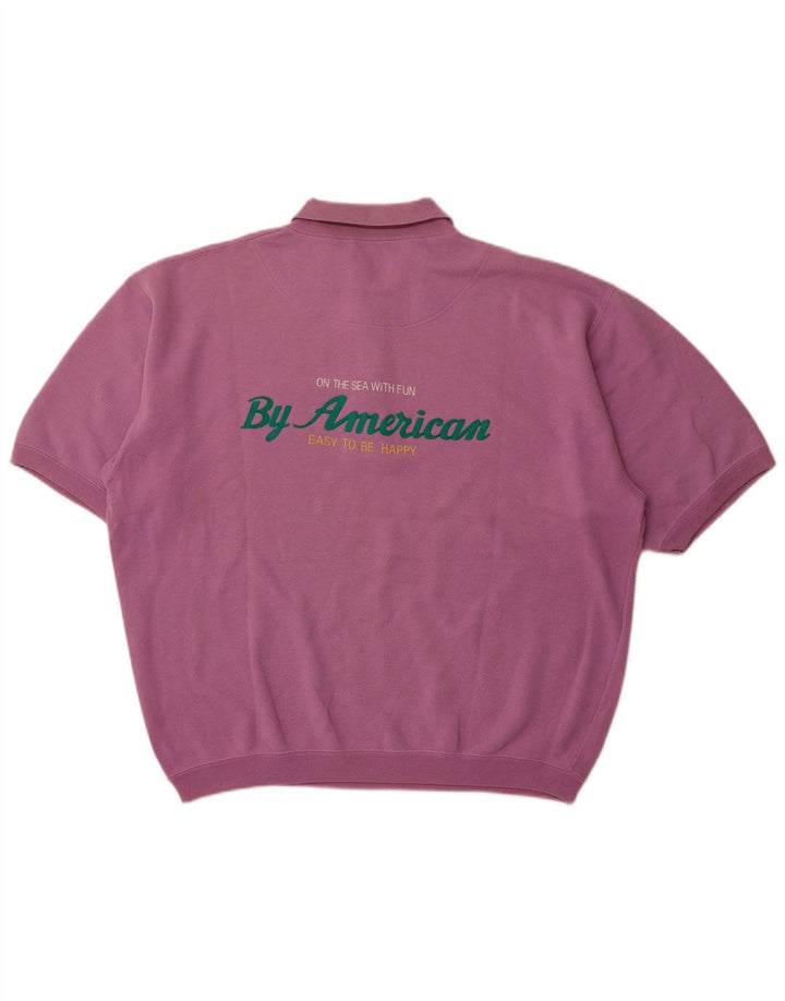 BY AMERICAN Mens Graphic Polo Neck Jumper Sweater Large Purple
