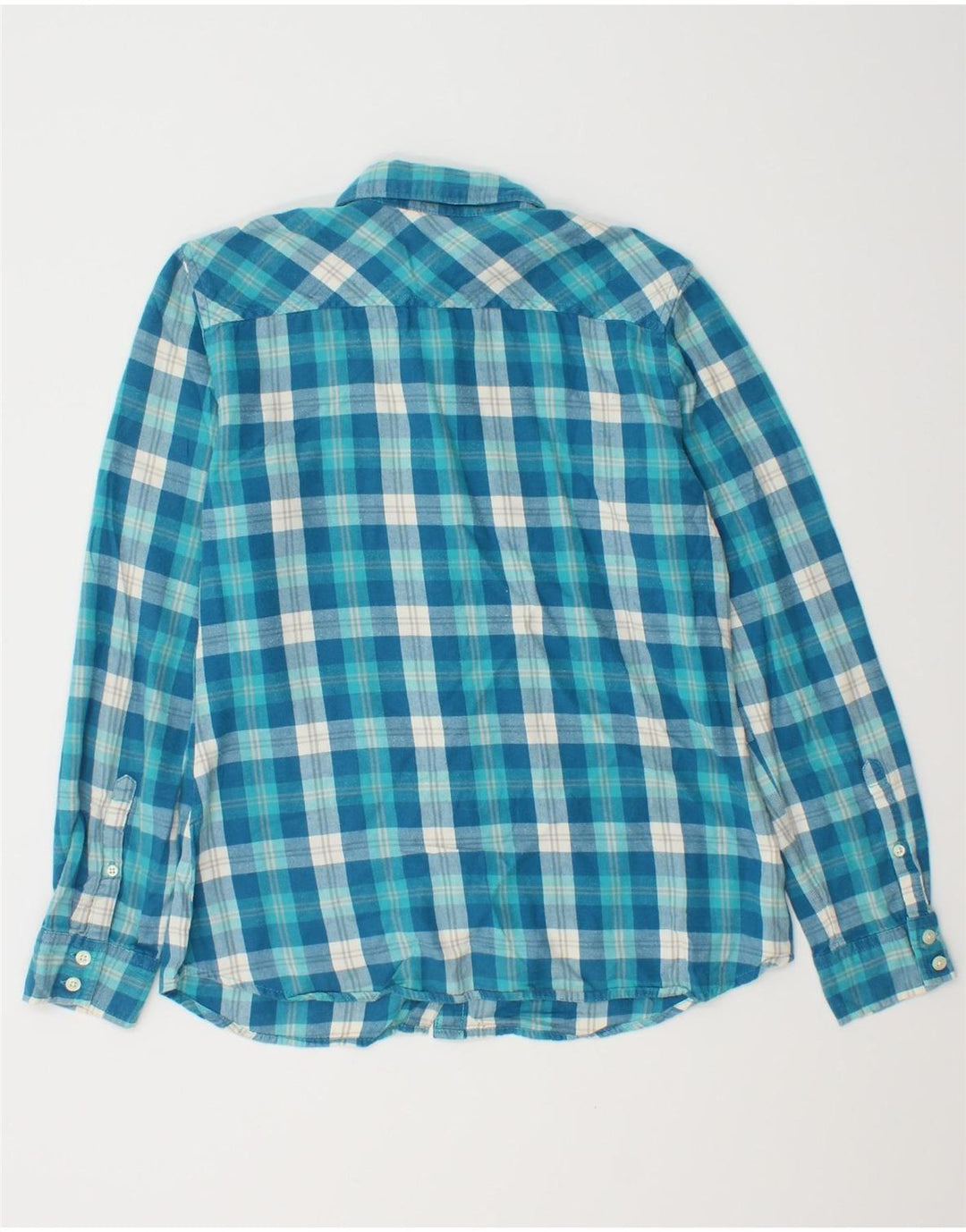 EDDIE BAUER Womens Flannel Shirt UK 10 Small Blue Check Cotton