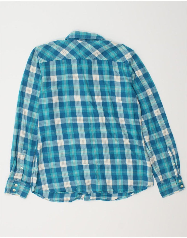 EDDIE BAUER Womens Flannel Shirt UK 10 Small Blue Check Cotton