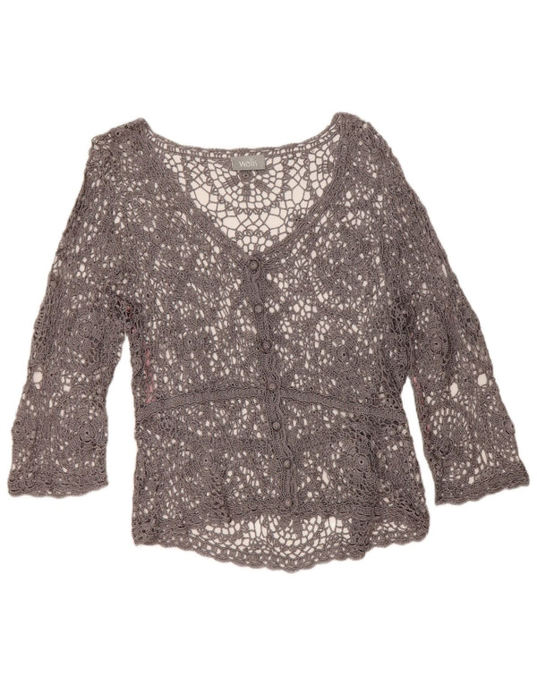 Wallis Womens 3/4 Sleeve Crochet Shirt Blouse UK 16 Large Grey