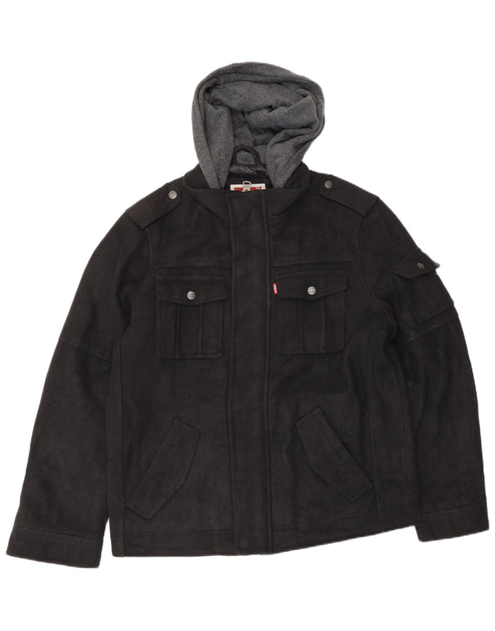 LEVI'S Mens Hooded Military Windbreaker Jacket UK 38 Medium Black