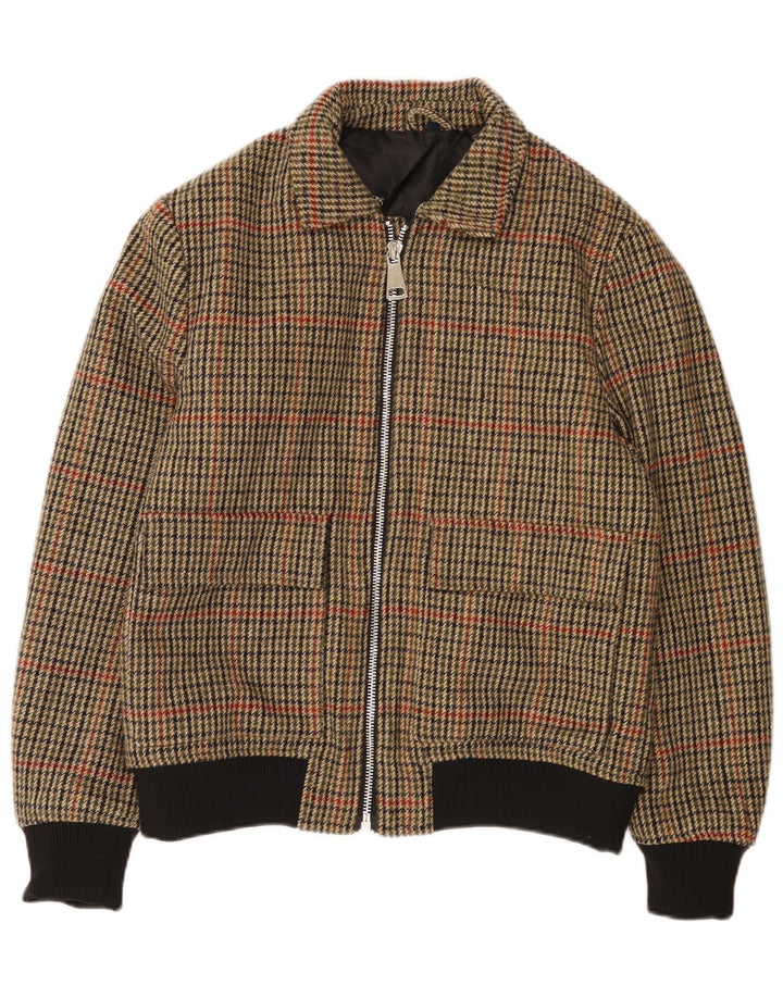 X-FEEL Mens Bomber Jacket UK 40 Large Brown Houndstooth Polyester