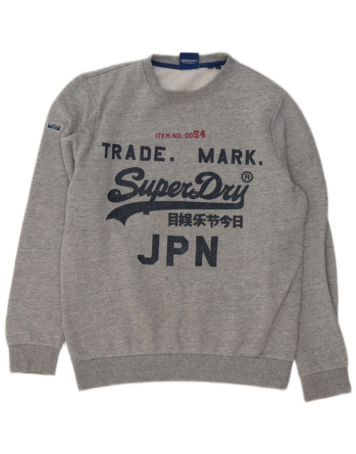 SUPERDRY Mens Graphic Sweatshirt Jumper Large Grey Flecked Cotton