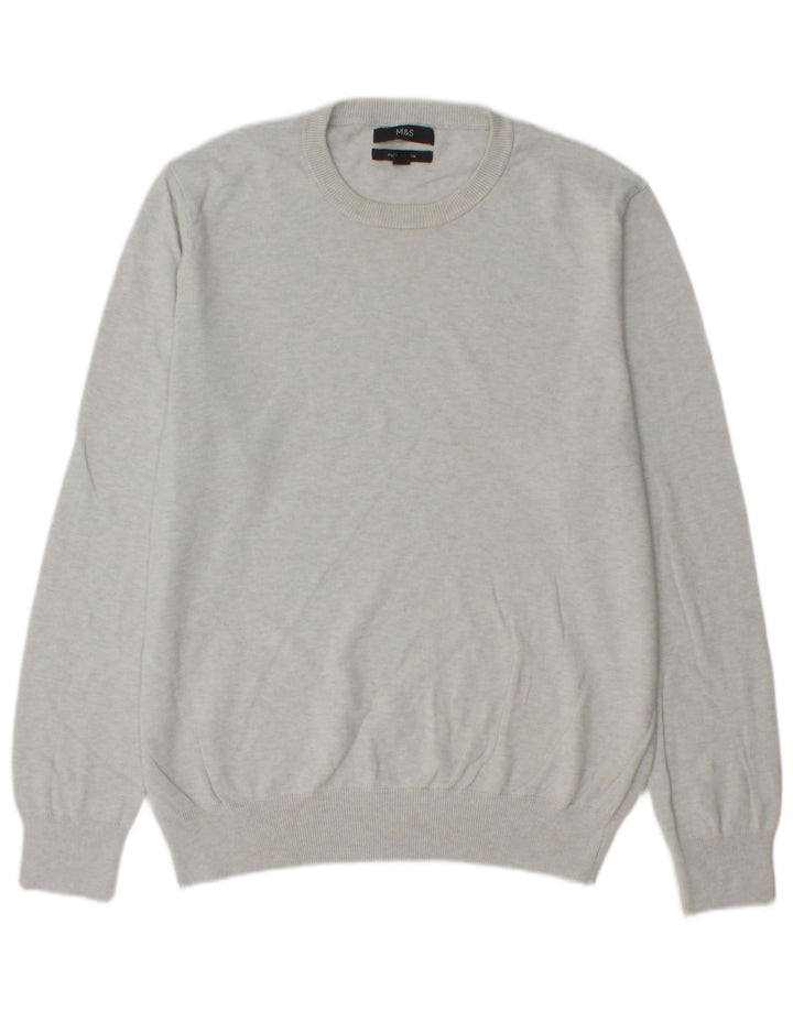 Marks & Spencer Mens Crew Neck Jumper Sweater Large Grey Cotton