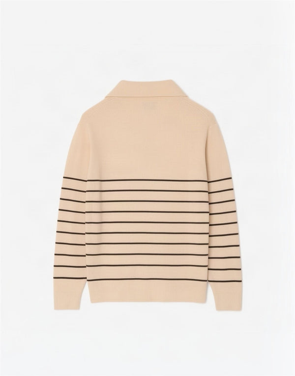 Massimo Dutti Mens Zip Neck Jumper Sweater Large Off White Striped Cotton