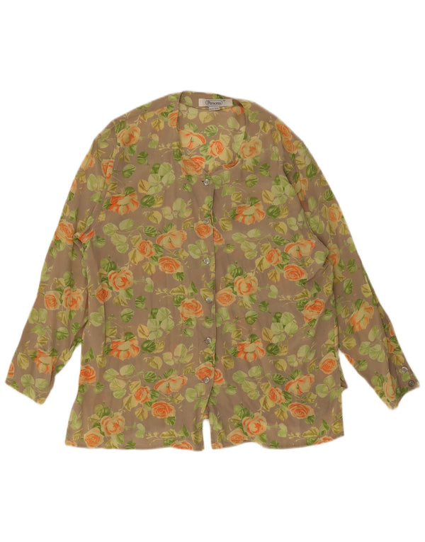 Persona Womens Shirt Blouse Size 19 Small Beige Floral Silk