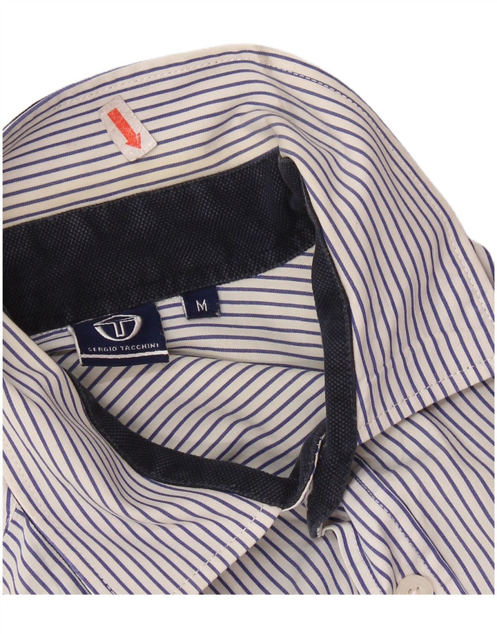 SERGIO TACCHINI Mens Short Sleeve Shirt Medium Navy Blue Pinstripe Cotton