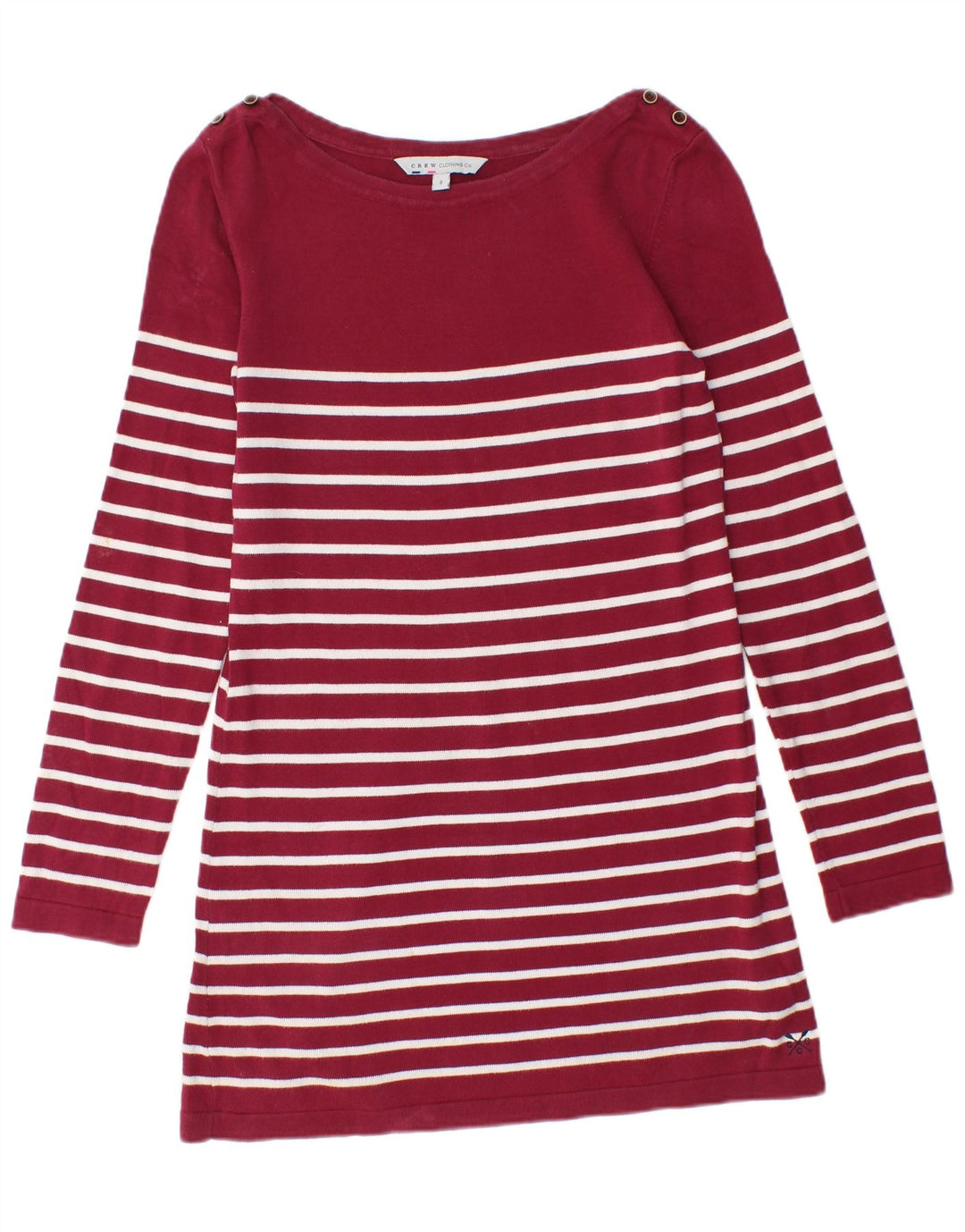 CREW CLOTHING Womens Jumper Dress UK 8 Small Burgundy Striped Cotton