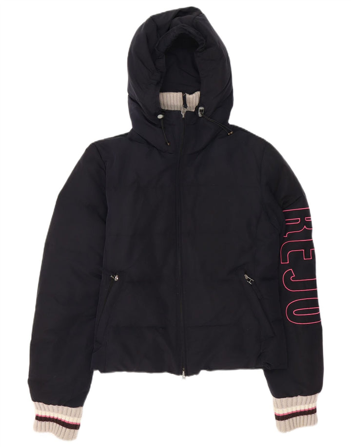 Kejo Womens Graphic Hooded Padded Jacket IT 42 Medium Navy Blue Polyamide