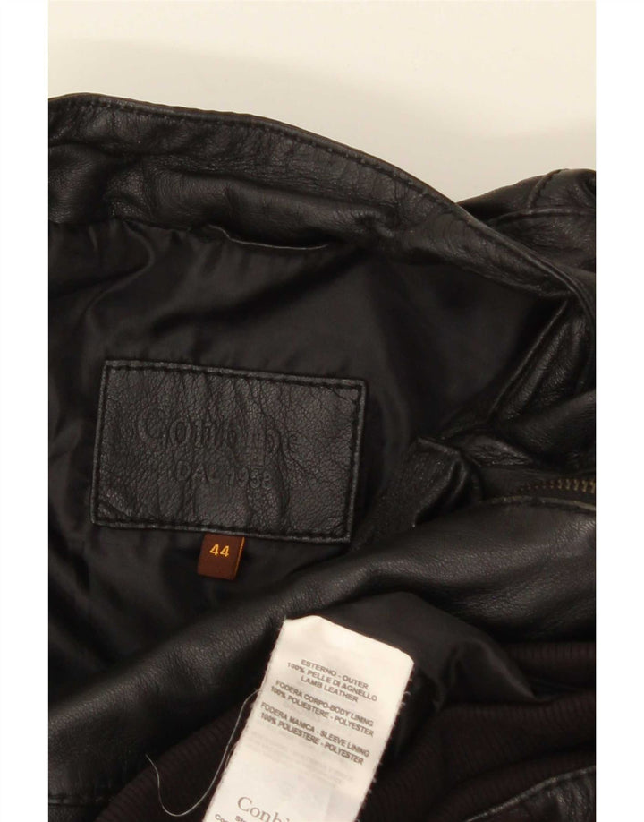 Conbipel Womens Bomber Leather Jacket IT 44 Medium Black Leather