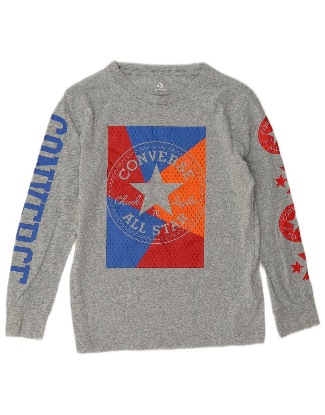 Converse Boys Graphic Top Long Sleeve 8-9 Years Small Grey Cotton
