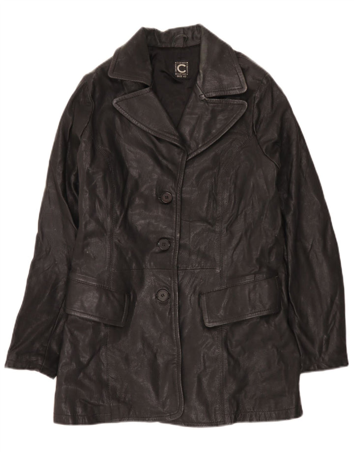 Vintage Womens Leather Coat IT 42 Medium Black