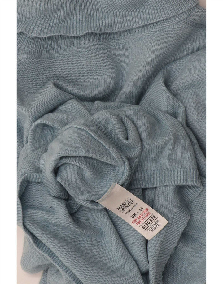 Marks & Spencer Womens Roll Neck Jumper Sweater UK 14 Medium Blue Viscose