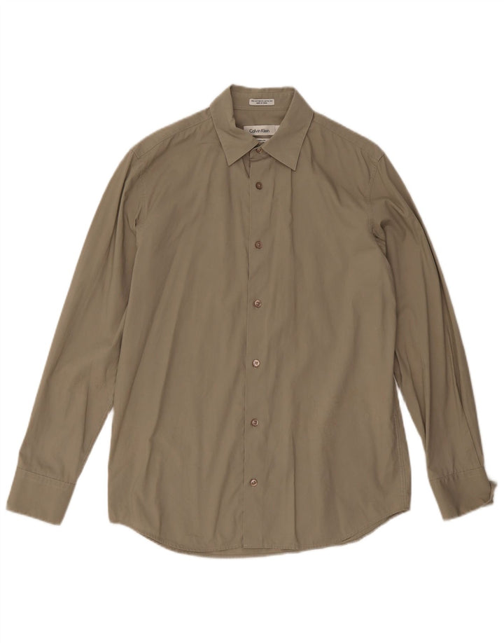 Calvin Klein Mens Modern Fit Shirt Small Khaki Cotton