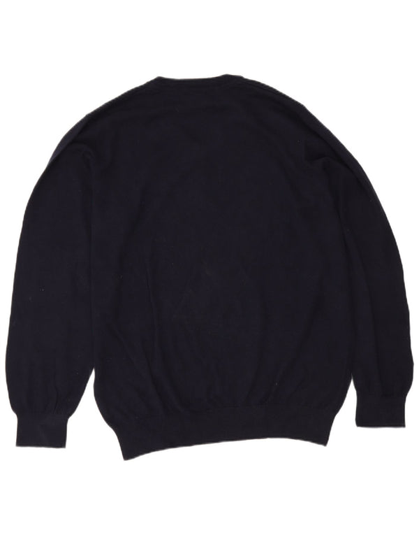 L.L.Bean Mens V-Neck Jumper Sweater Large Navy Blue Cotton