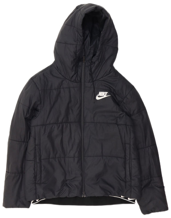 Nike Womens Graphic Hooded Padded Jacket UK 16 Large Black Polyester