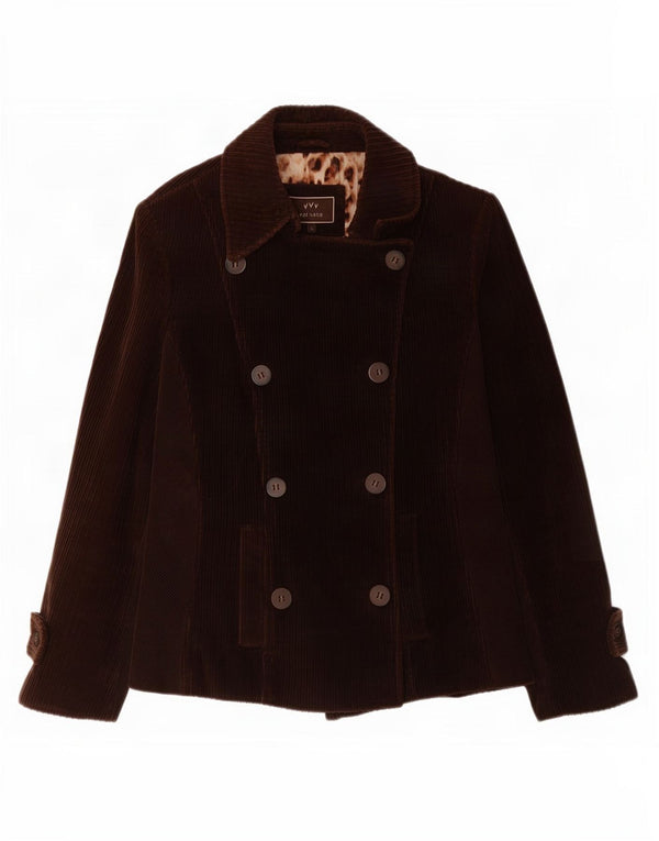 Marks & Spencer Womens Per Una Corduroy Pea Coat UK 12 Medium Brown Cotton