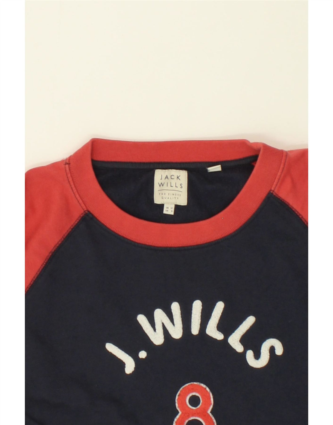 JACK WILLS Womens Graphic Sweatshirt Jumper UK 12 Medium Navy Blue Vintage Jack Wills and Second-Hand Jack Wills from Messina Hembry 