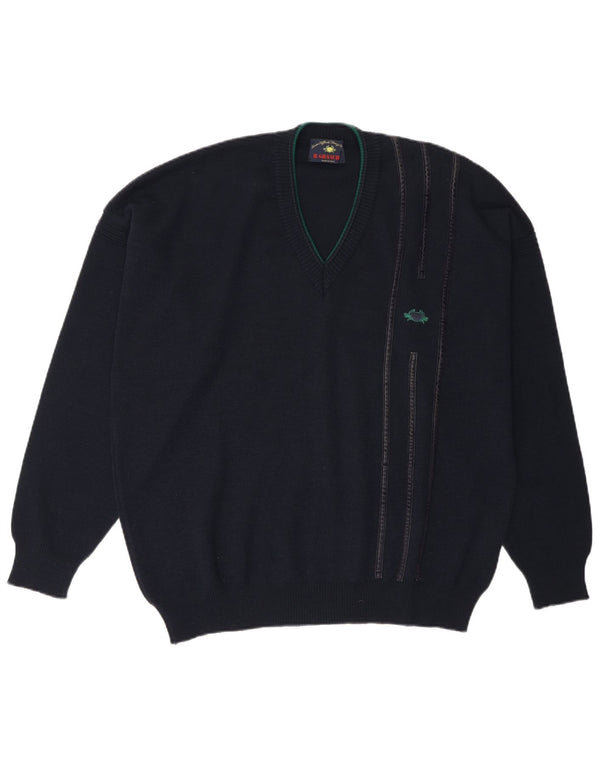 Il Granchio Mens V-Neck Jumper Sweater XL Navy Blue Wool