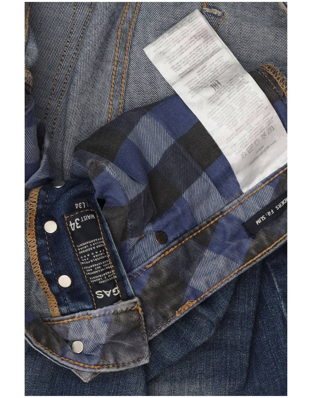 GAS Mens Distressed Slim Jeans W34 L34 Blue Cotton