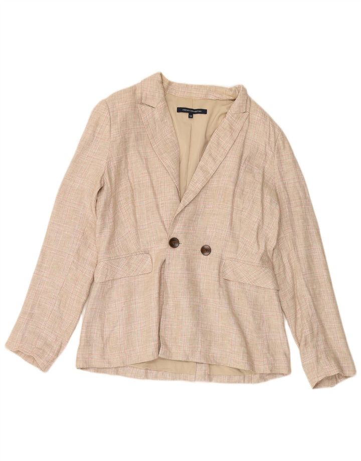 FRENCH CONNECTION Womens Oversized Blazer Jacket UK 10 Small Beige Check