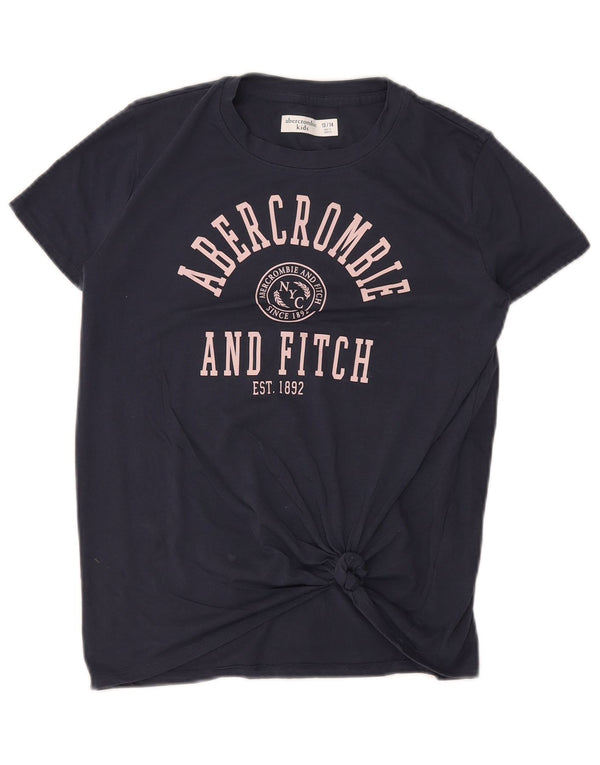 ABERCROMBIE & FITCH Girls Graphic T-Shirt Top 13-14 Years Navy Blue Cotton