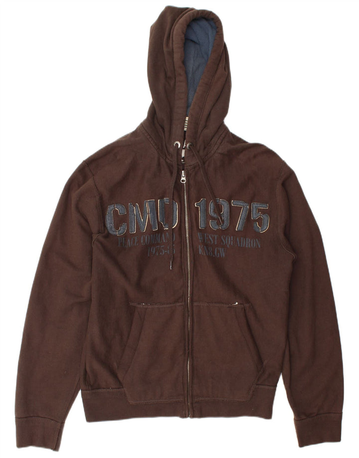 Zara Mens Graphic Zip Hoodie Sweater EU 40 Medium Brown